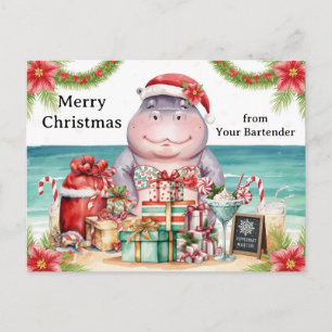 Hippo-Weihnachtscocktailparty-Grußkarte Feiertagspostkarte