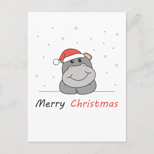 Hippo Weihnachtsschnee Wintertiere Hippos Feiertagspostkarte (Vorderseite)