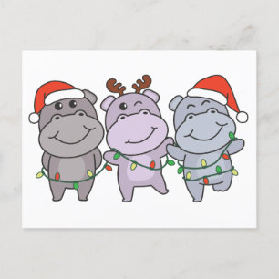 Hippo Weihnachtstiere Niedlich Hippos Feiertagspostkarte
