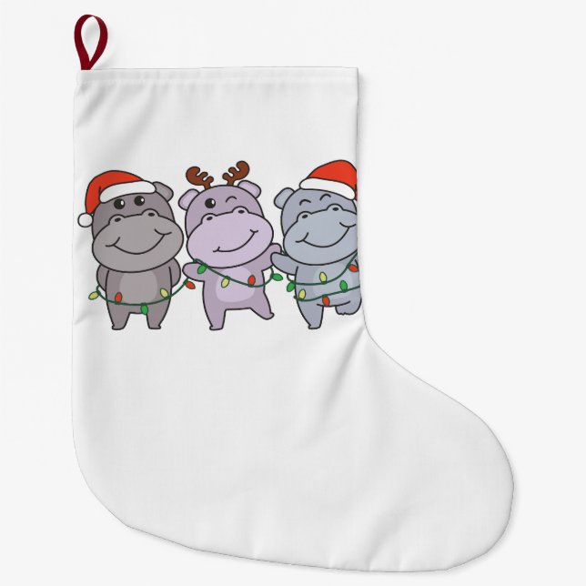 Hippo Weihnachtstiere Niedlich Hippos Holiday Großer Weihnachtsstrumpf (Vorderseite)