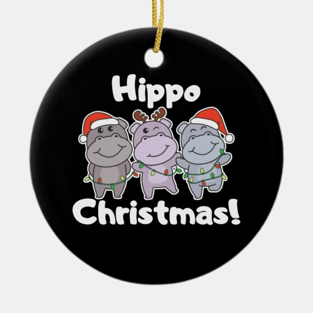 Hippo Weihnachtstiere Niedlich Hippos Merme Kerami Keramik Ornament (Vorne)