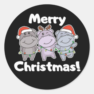 Hippo Weihnachtstiere Niedlich Hippos Merry Classi Runder Aufkleber