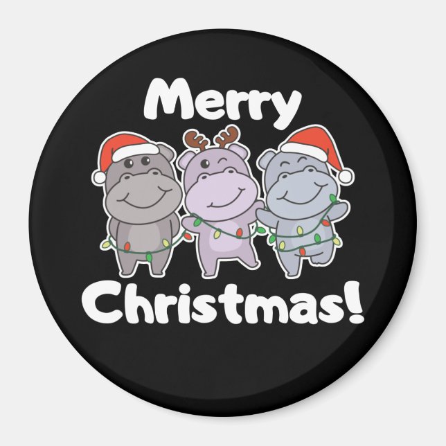 Hippo Weihnachtstiere Niedlich Hippos Merry Magnet (Vorne)