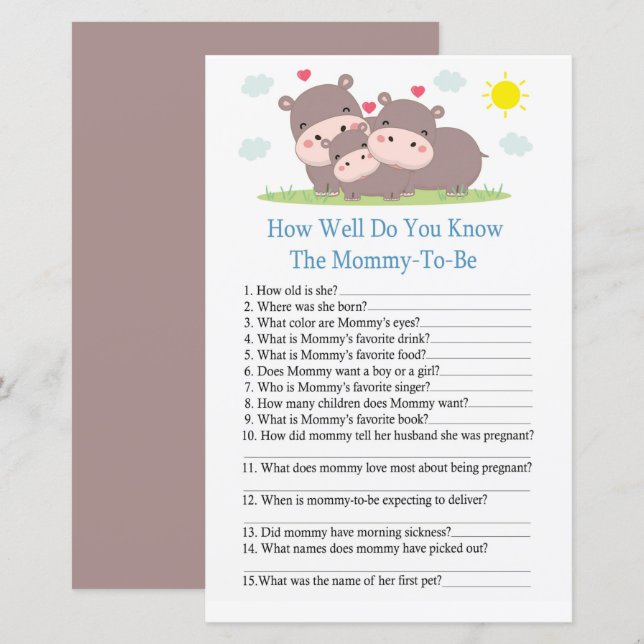 Hippo Wie gut kennen Sie das Baby-Duschspiel? (Vorne/Hinten)