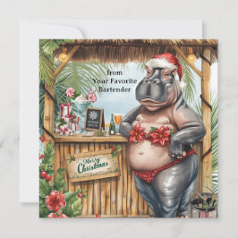 Hippo with Christmas Cocktail Party Greeting Card Feiertagskarte