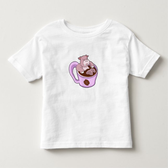 Hippo with Cup of Coffee Kleinkind T-shirt (Vorderseite)