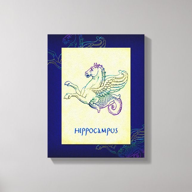 Hippocampus Griechisches Seepferd Vintage Kunst Wr Leinwanddruck (Vorderseite)