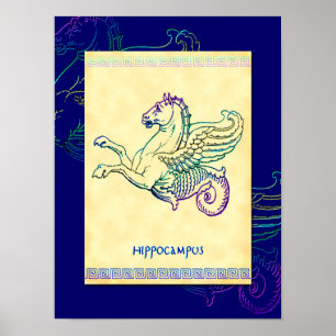 Hippocampus Griechisches Seepferd Vintage Kunstpos Poster
