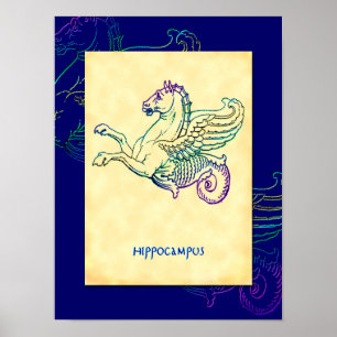 Hippocampus Griechisches Seepferd Vintage Kunstpos Poster