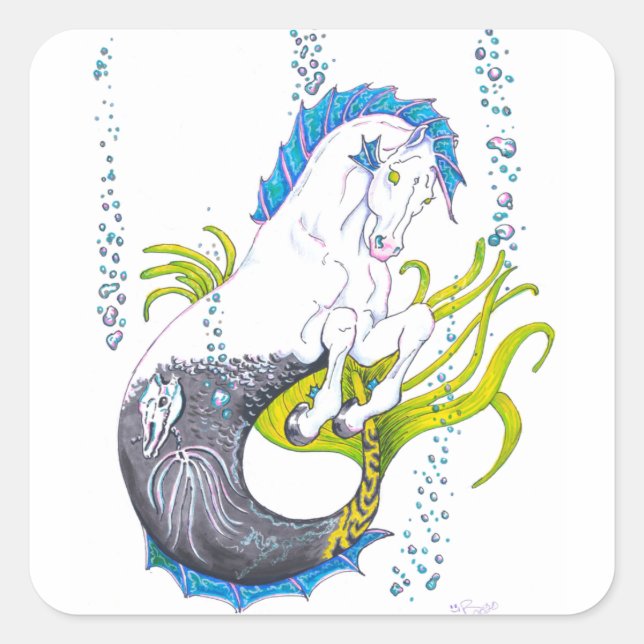 Hippocampus Quadratischer Aufkleber (Vorderseite)