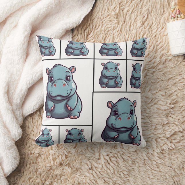 Hippopotamus Blue Print Kissen (Decke)