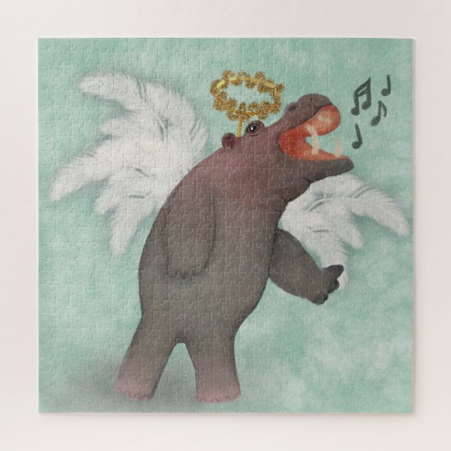 Hippopotamus Christmas Angel singen Puzzle (Vertikal)