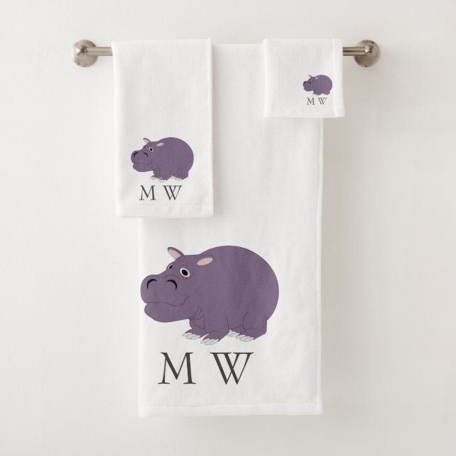 Hippopotamus Design Monogrammed Badhandtuch Set (Insitu)