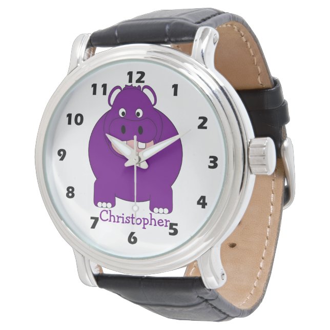 Hippopotamus Design Personalised Armbanduhr (Schrägansicht)
