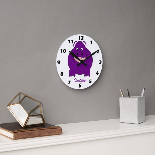 Hippopotamus Design Personalised Runde Wanduhr (Büro)