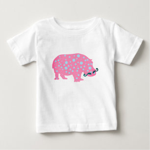 Hippopotamus Dots Moustacehs Baby Romper, weiß T-shirt