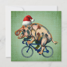 Hippopotamus Fahrradfahren mit Weihnachtsmannmütze Feiertagskarte