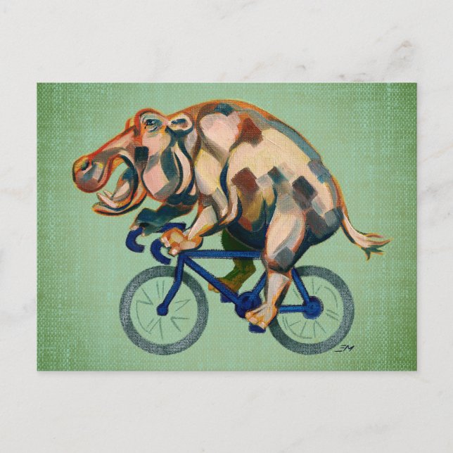 Hippopotamus Fahrradfahren Postkarte (Vorderseite)