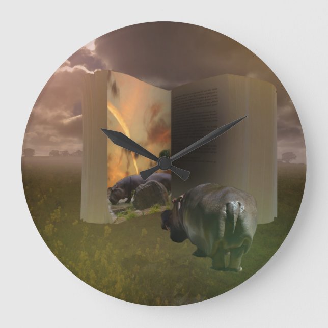 Hippopotamus fällt in Liebe mit dem Geschichtsbuch Große Wanduhr (Vorderseite)