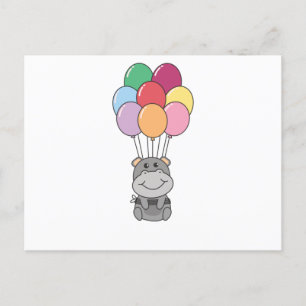 Hippopotamus fliegt mit farbenfrohen Balloons. Postkarte