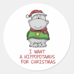 Hippopotamus für Weihnachten - niedlicher Runder Aufkleber