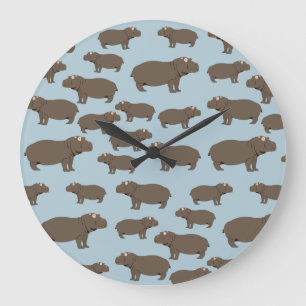 Hippopotamus Hippo Pattern   Große Wanduhr