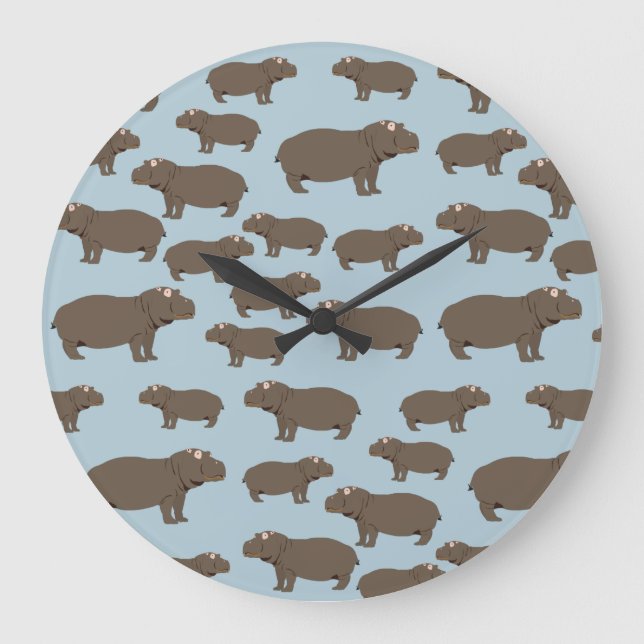 Hippopotamus Hippo Pattern   Große Wanduhr (Vorderseite)
