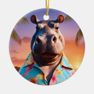 Hippopotamus Holiday Keramik Ornament