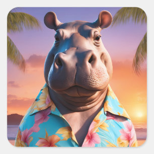 Hippopotamus Holiday Quadratischer Aufkleber