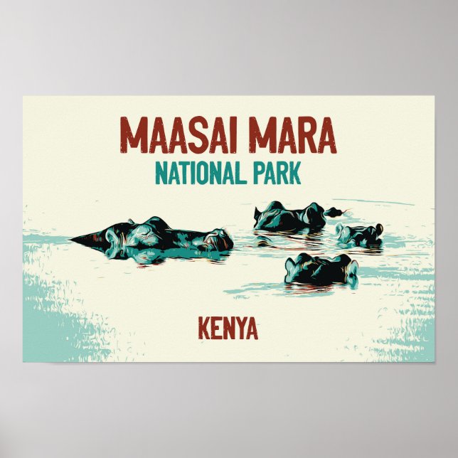 Hippopotamus in Kenia im Maasai Mara Nationalpark Poster (Vorne)