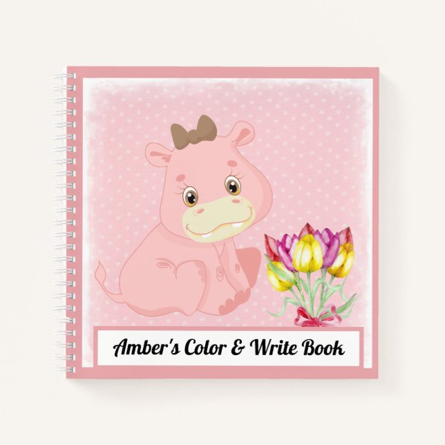 Hippopotamus Kinder Farbe & Buch Rosa Punkte. (Vorderseite)
