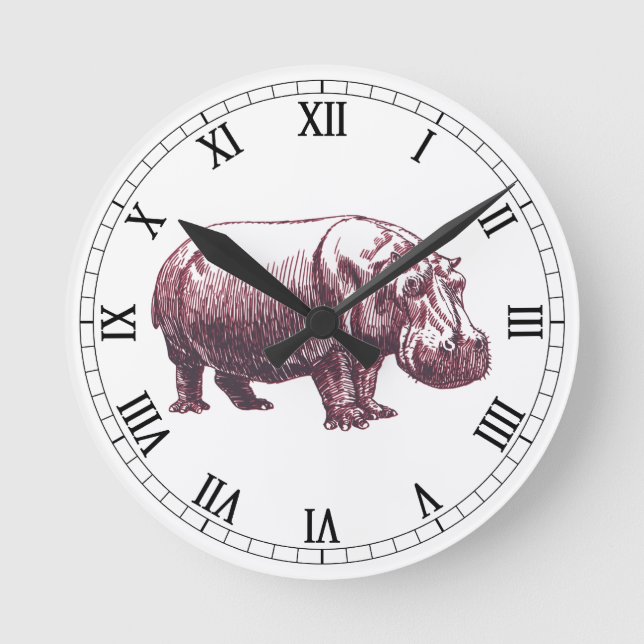 Hippopotamus Runde Wanduhr (Vorderseite)