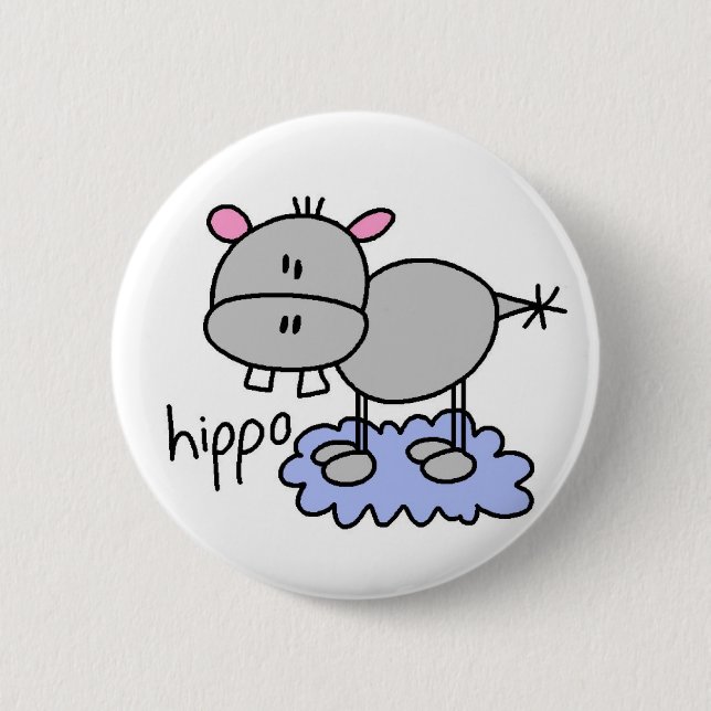 Hippopotamus-Strichmännchen-Knopf Button (Vorderseite)