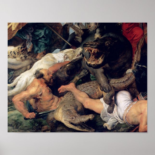 Hippopotamus und Krokodiljagd, c.1615-16 Poster (Vorne)