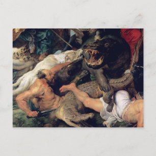 Hippopotamus und Krokodiljagd, c.1615-16 Postkarte