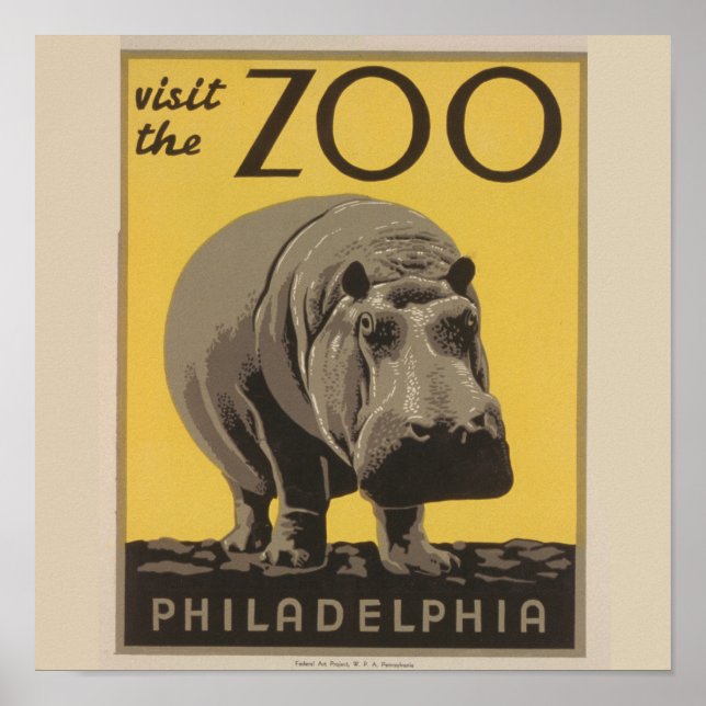 Hippopotamus Vintag WPA Zoo Poster Hippo Art (Vorne)