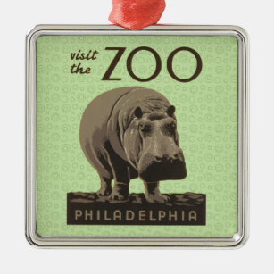 Hippopotamus Vintag WPA Zoo Poster Hippo Art Ornament Aus Metall
