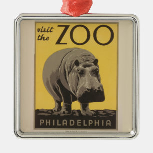 Hippopotamus Vintag WPA Zoo Poster Hippo Art Silbernes Ornament