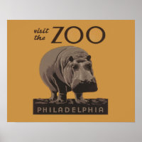 Hippopotamus Vintag WPA Zoo Poster Philadelphia