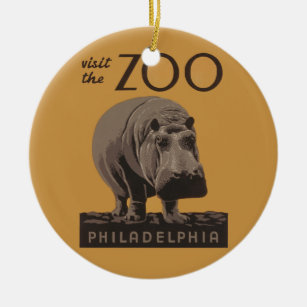 Hippopotamus Vintag WPA Zoo Poster Philadelphia Keramikornament
