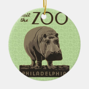 Hippopotamus Vintag WPA Zoo Poster Philadelphia Keramikornament