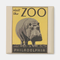 Hippopotamus Vintag WPA Zoo Poster Philadelphia