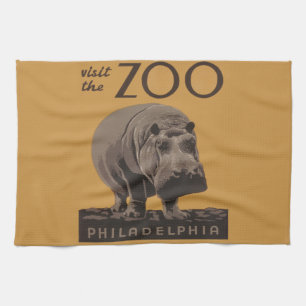 Hippopotamus Vintages Nilpferd-Zooposter wpa Handtuch