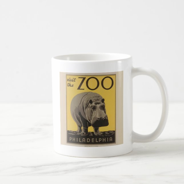 Hippopotamus Vintages Nilpferd-Zooposter wpa Kaffeetasse (Rechts)