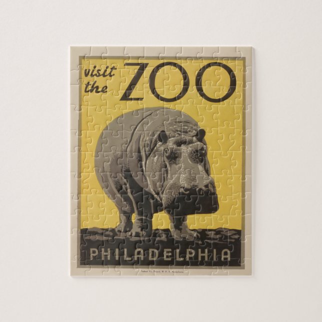 Hippopotamus Vintages Nilpferd-Zooposter wpa Puzzle (Vertikal)