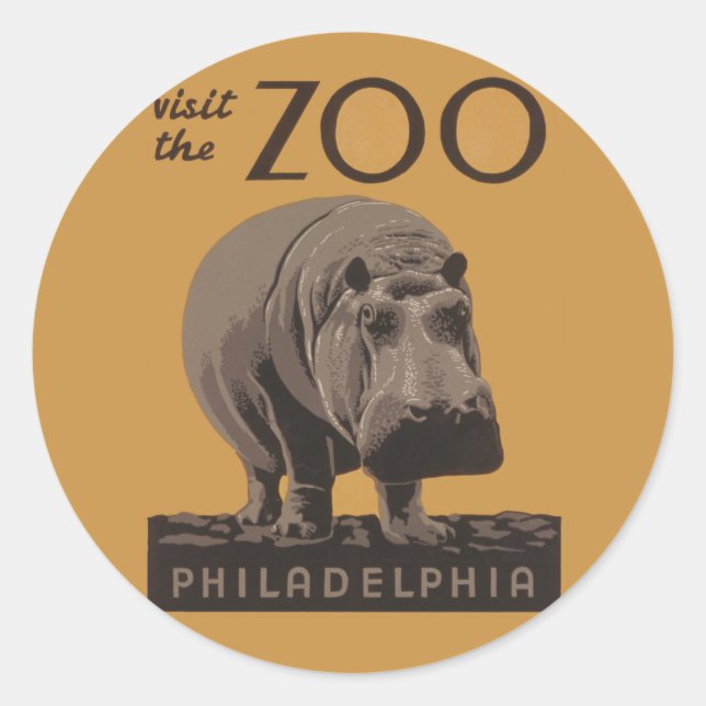 Hippopotamus Vintages Nilpferd-Zooposter wpa Runder Aufkleber (Vorderseite)