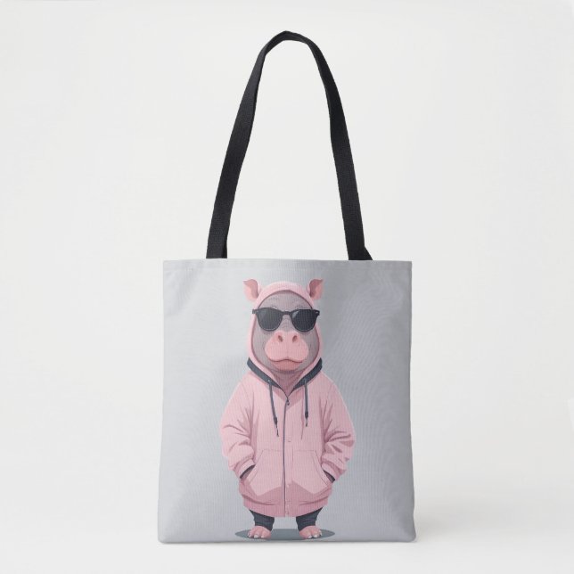 Hippopotamus Wearing Hoodie Funny Cool Animal Pop (Vorderseite)