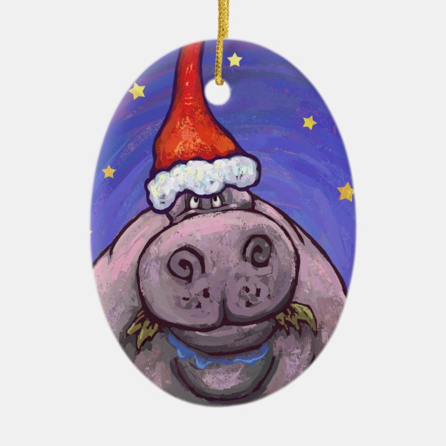 Hippopotamus-Weihnachten Keramik Ornament (Vorne)