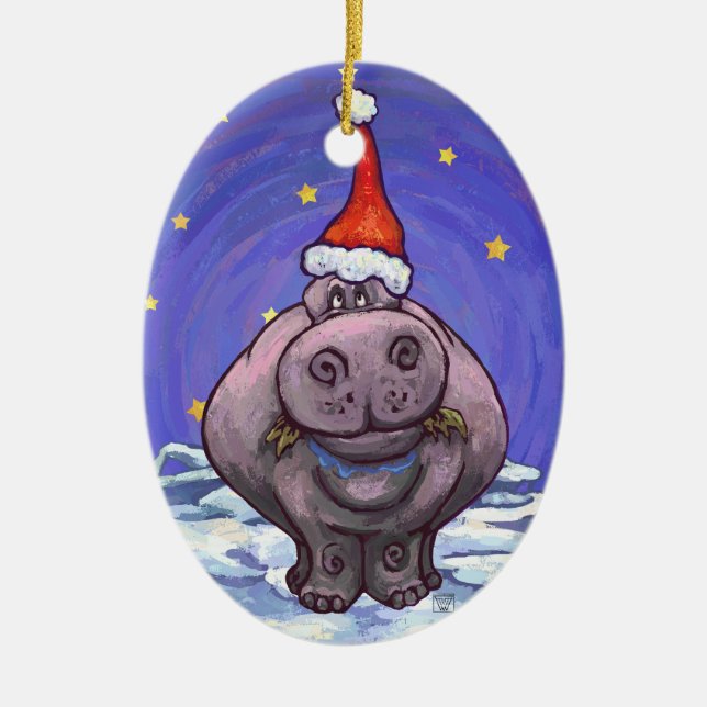 Hippopotamus Weihnachten Keramikornament (Vorne)