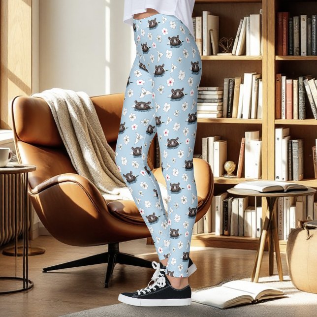 Hippopotamus White Lotus Blue Leggings (Von Creator hochgeladen)